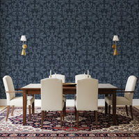 Midnight Navy Botanical Damask Wallpaper⁠