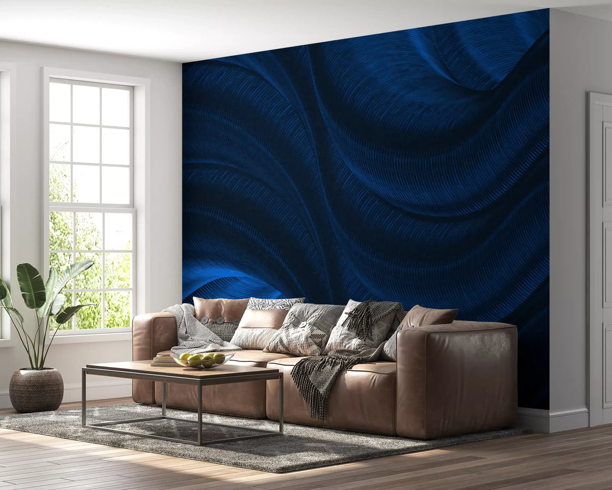 Midnight Navy Fluid Curves Wall Mural