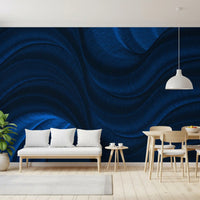 Midnight Navy Fluid Curves Wall Mural