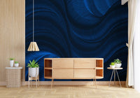 Midnight Navy Fluid Curves Wall Mural