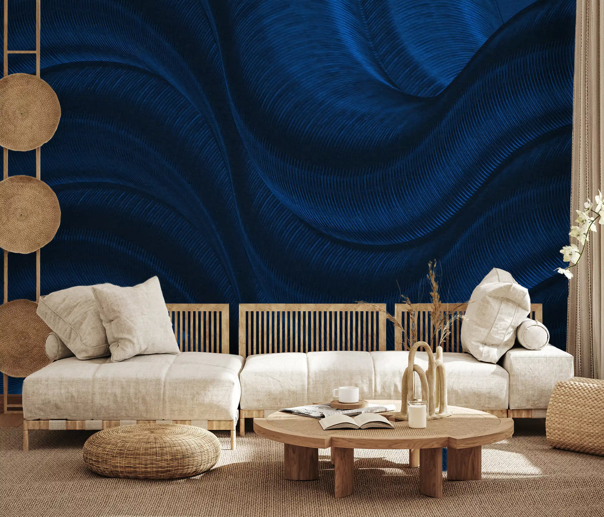 Midnight Navy Fluid Curves Wall Mural