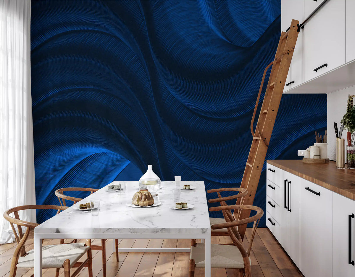 Midnight Navy Fluid Curves Wall Mural