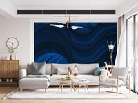 Midnight Navy Fluid Curves Wall Mural