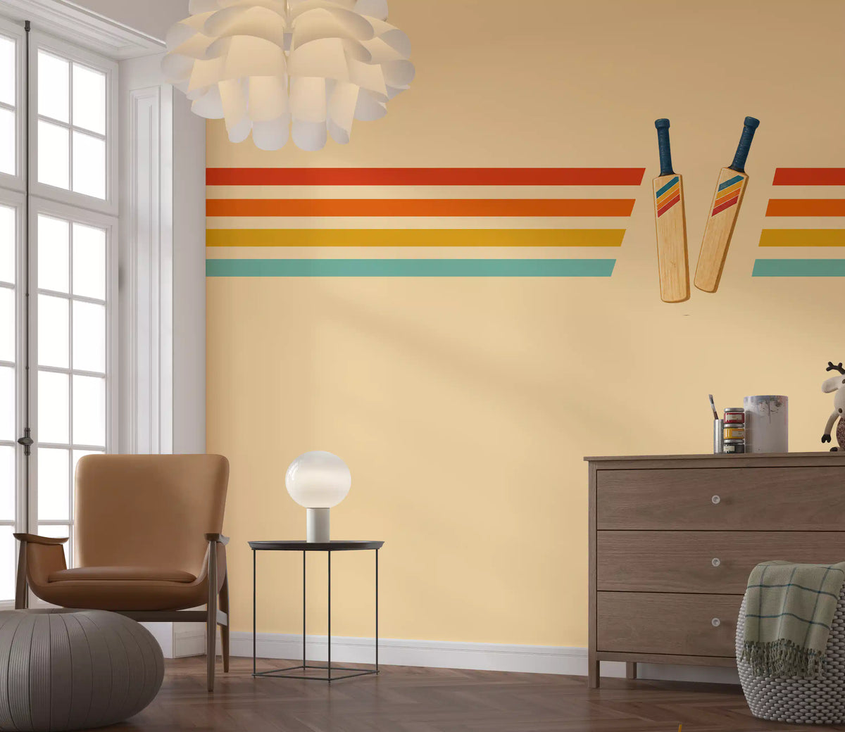 Vintage Cricket Stripes Wall Mural