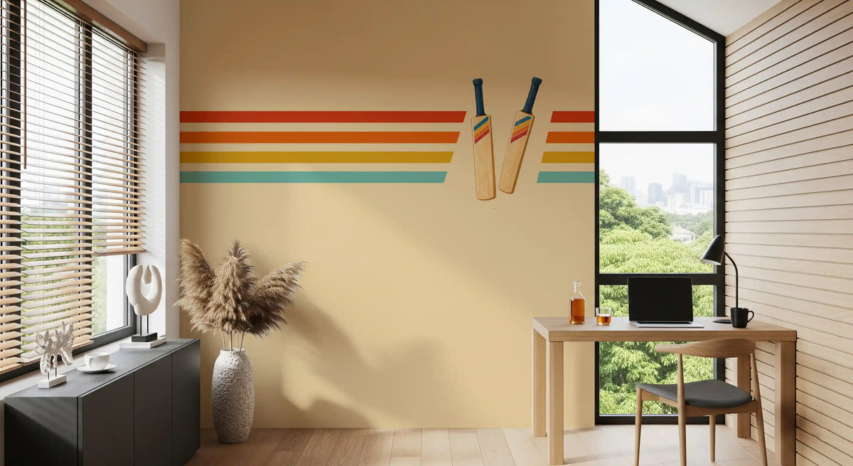 Vintage Cricket Stripes Wall Mural