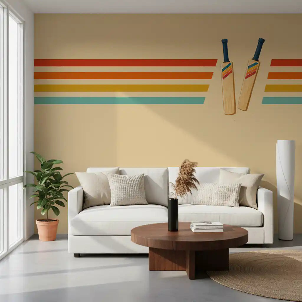 Vintage Cricket Stripes Wall Mural