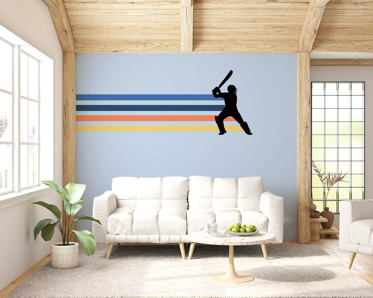 Retro Cricket Player Silhouette Wall Mural