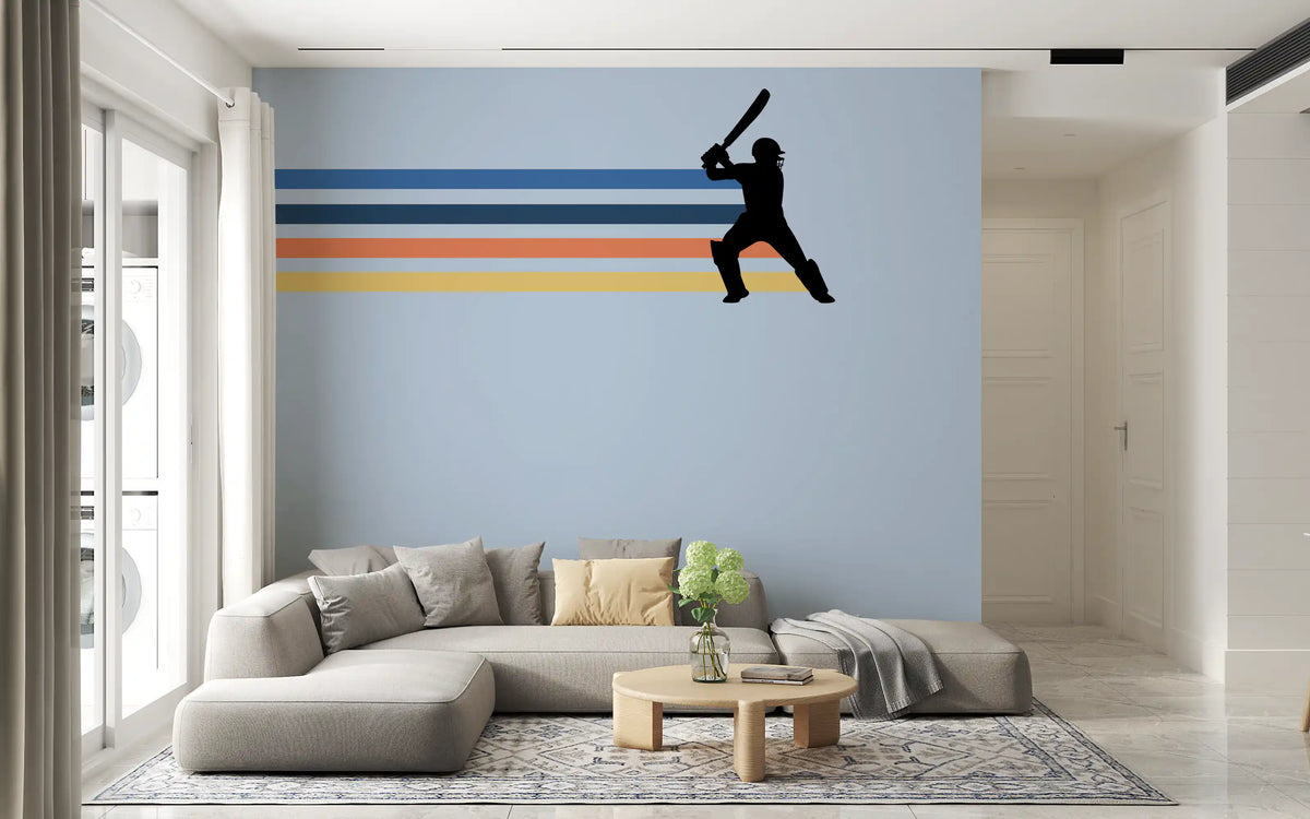 Retro Cricket Player Silhouette Wall Mural