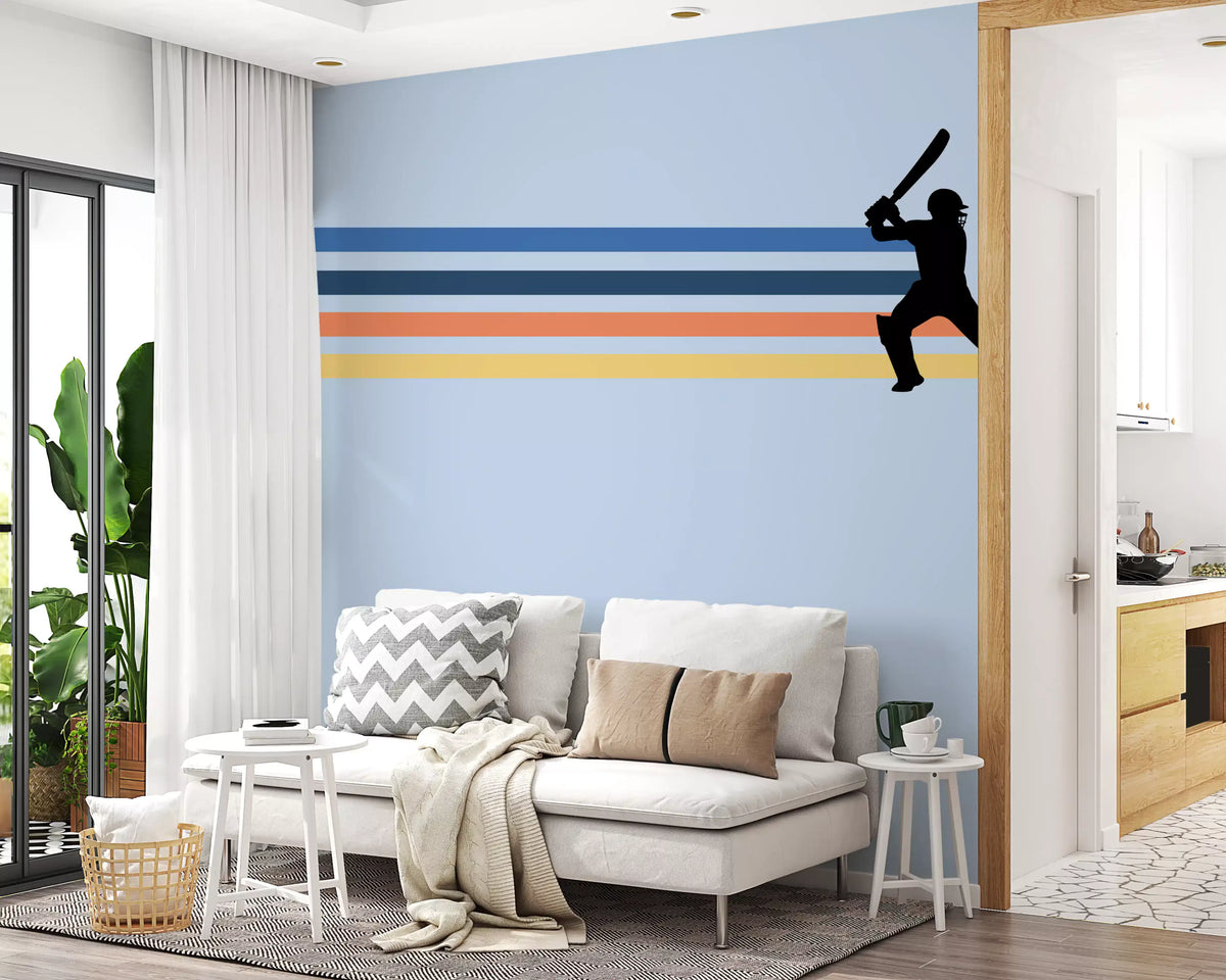 Retro Cricket Player Silhouette Wall Mural