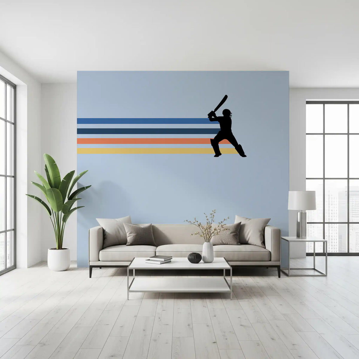Retro Cricket Player Silhouette Wall Mural