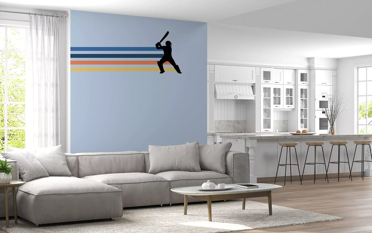Retro Cricket Player Silhouette Wall Mural