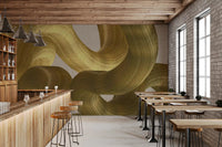 Golden Fluidity Abstract Strokes Wall Mural