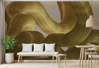 Golden Fluidity Abstract Strokes Wall Mural