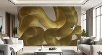 Golden Fluidity Abstract Strokes Wall Mural