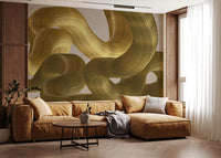 Golden Fluidity Abstract Strokes Wall Mural
