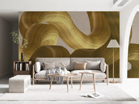 Golden Fluidity Abstract Strokes Wall Mural