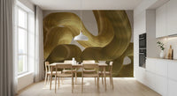 Golden Fluidity Abstract Strokes Wall Mural