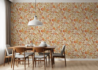 Watercolor Autumn Fruit Leaves Desaturated Soft Harvest Pattern Wallpaper⁠