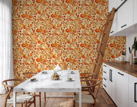 Watercolor Autumn Fruit Leaves Cream Background Harvest Pattern Wallpaper⁠