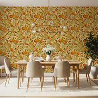 Watercolor Autumn Fruit Leaves Golden Yellow Harvest Pattern Wallpaper⁠