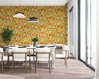Watercolor Autumn Fruit Leaves Golden Yellow Harvest Pattern Wallpaper⁠