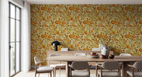 Watercolor Autumn Fruit Leaves Golden Yellow Harvest Pattern Wallpaper⁠
