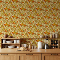 Watercolor Autumn Fruit Leaves Golden Yellow Harvest Pattern Wallpaper⁠