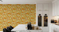 Watercolor Autumn Fruit Leaves Golden Yellow Harvest Pattern Wallpaper⁠