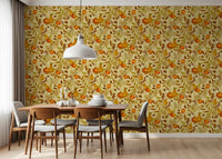 Watercolor Autumn Fruit Leaves Golden Yellow Harvest Pattern Wallpaper⁠