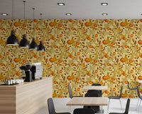 Watercolor Autumn Fruit Leaves Golden Yellow Harvest Pattern Wallpaper⁠