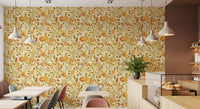 Watercolor Autumn Fruit Leaves Olive Sage Green Harvest Pattern Wallpaper⁠