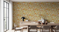 Watercolor Autumn Fruit Leaves Olive Sage Green Harvest Pattern Wallpaper⁠