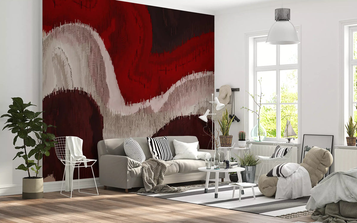Crimson and Cream Flow Abstract Wall Mural