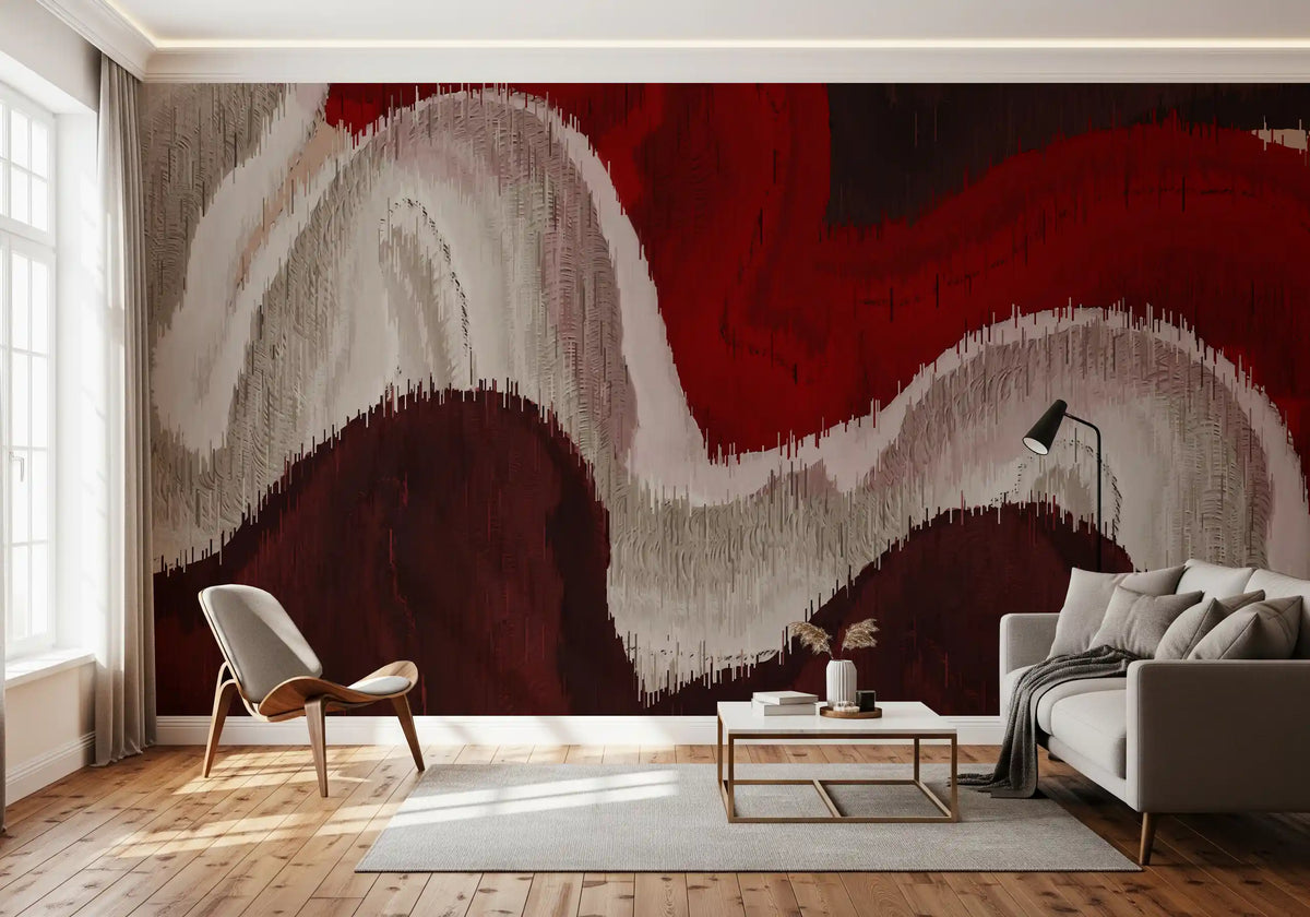 Crimson and Cream Flow Abstract Wall Mural