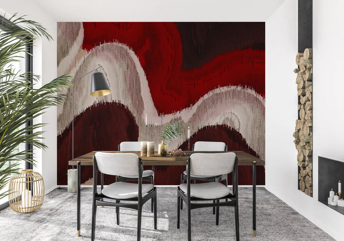 Crimson and Cream Flow Abstract Wall Mural