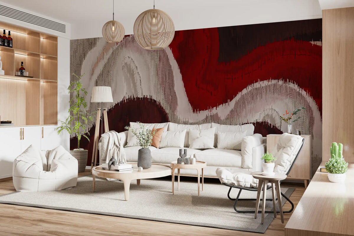 Crimson and Cream Flow Abstract Wall Mural