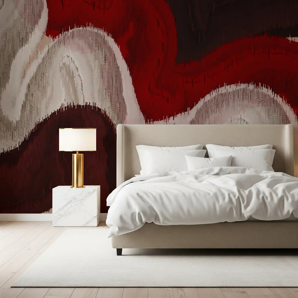 Crimson and Cream Flow Abstract Wall Mural