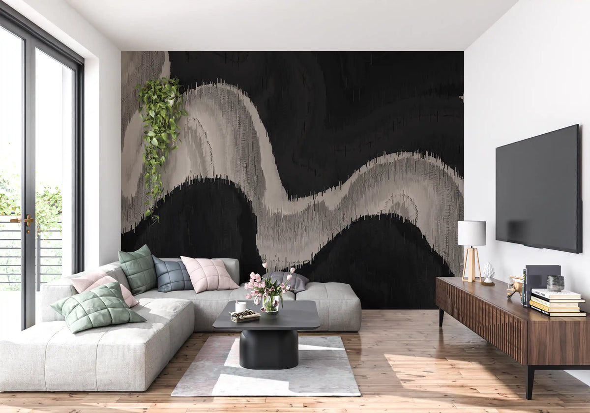 Charcoal Tonal Wave Abstract Wall Mural