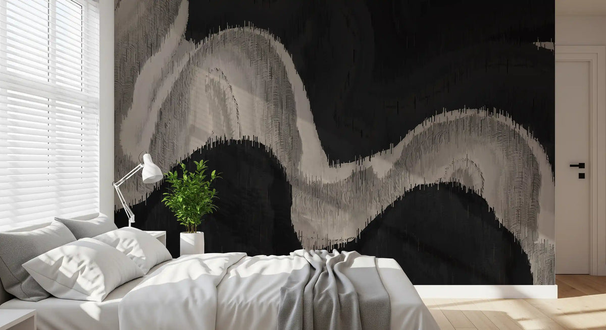 Charcoal Tonal Wave Abstract Wall Mural