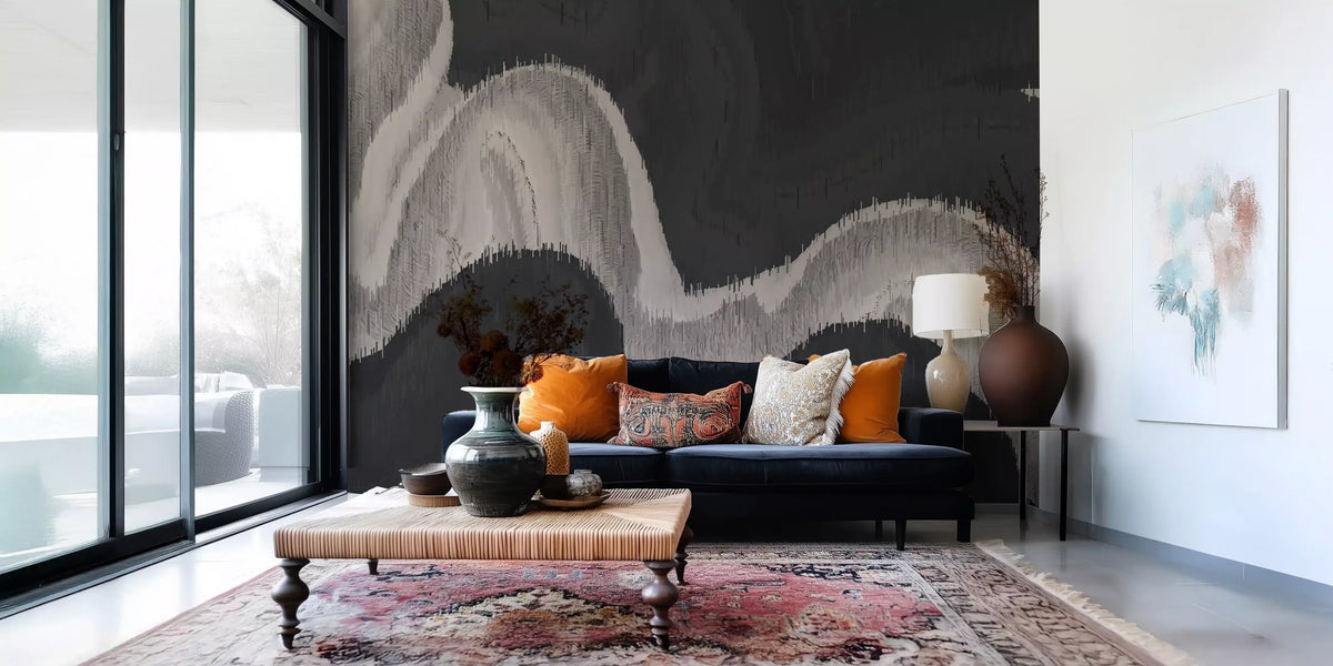 Charcoal Tonal Wave Abstract Wall Mural