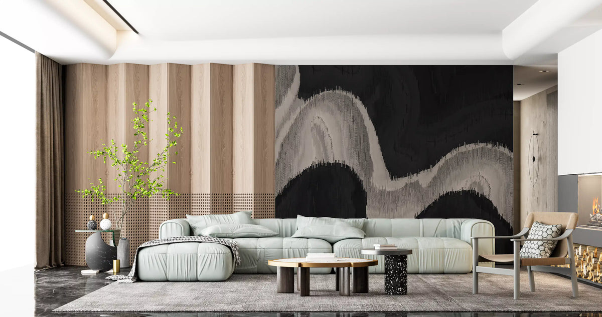 Charcoal Tonal Wave Abstract Wall Mural