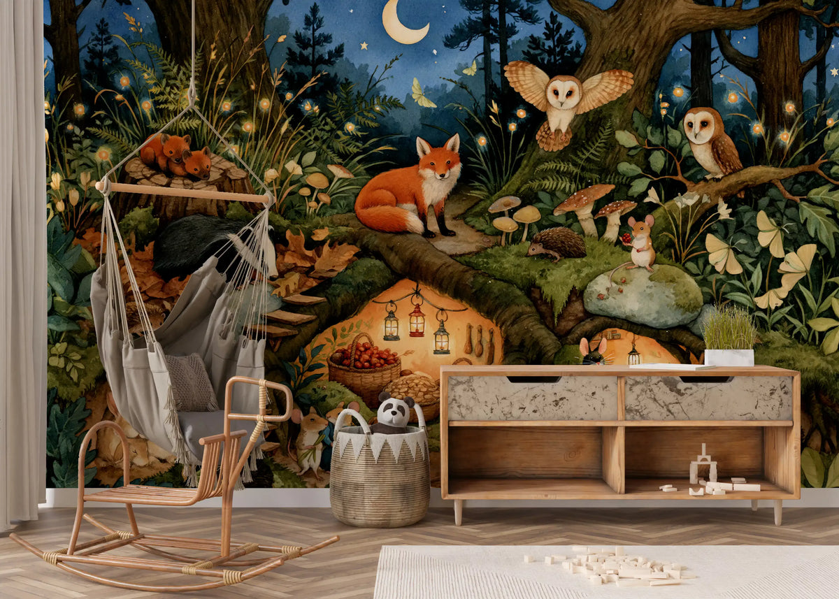 Nocturnal Forest Critters Sanctuary Wall Mural