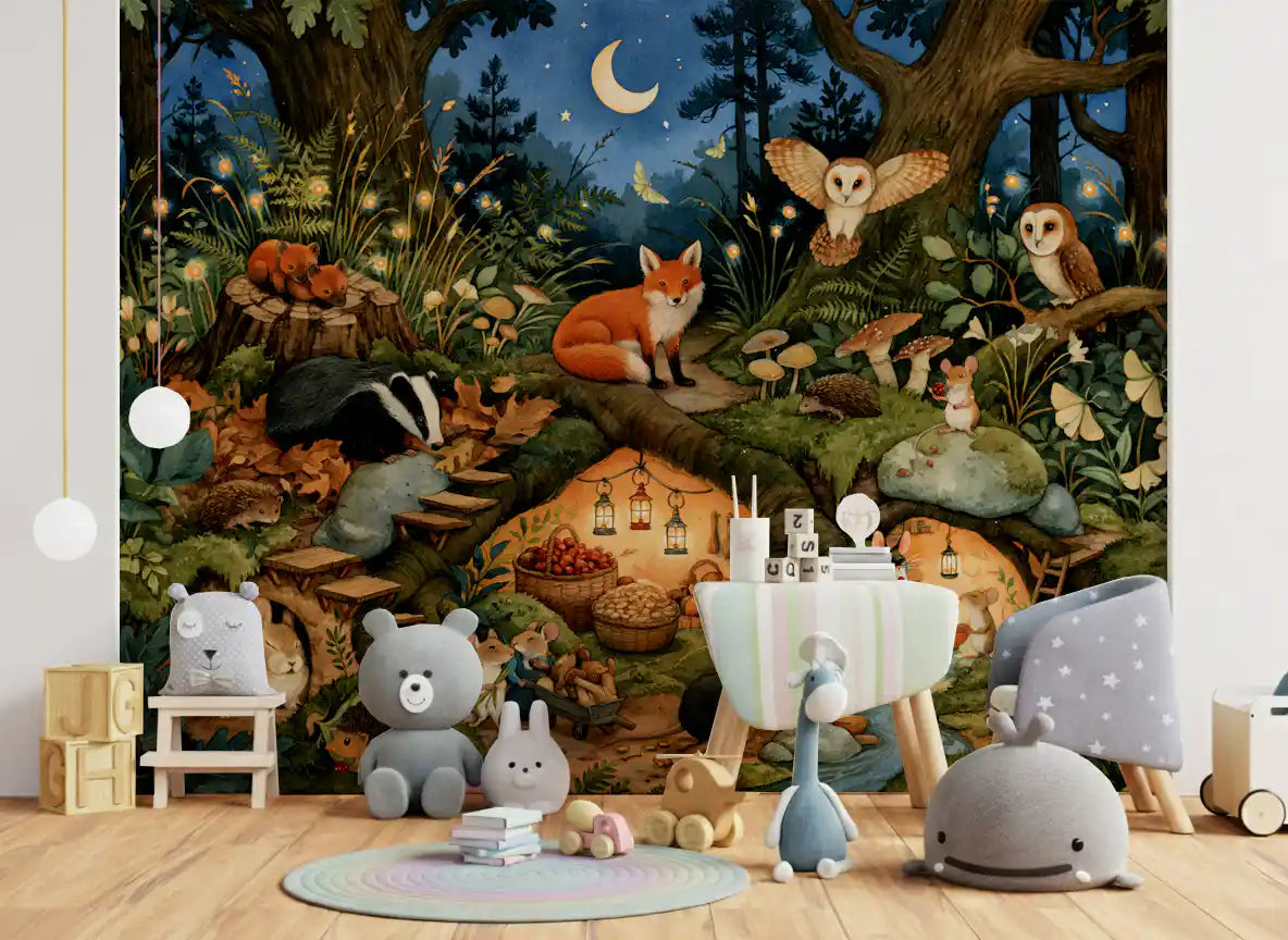 Nocturnal Forest Critters Sanctuary Wall Mural