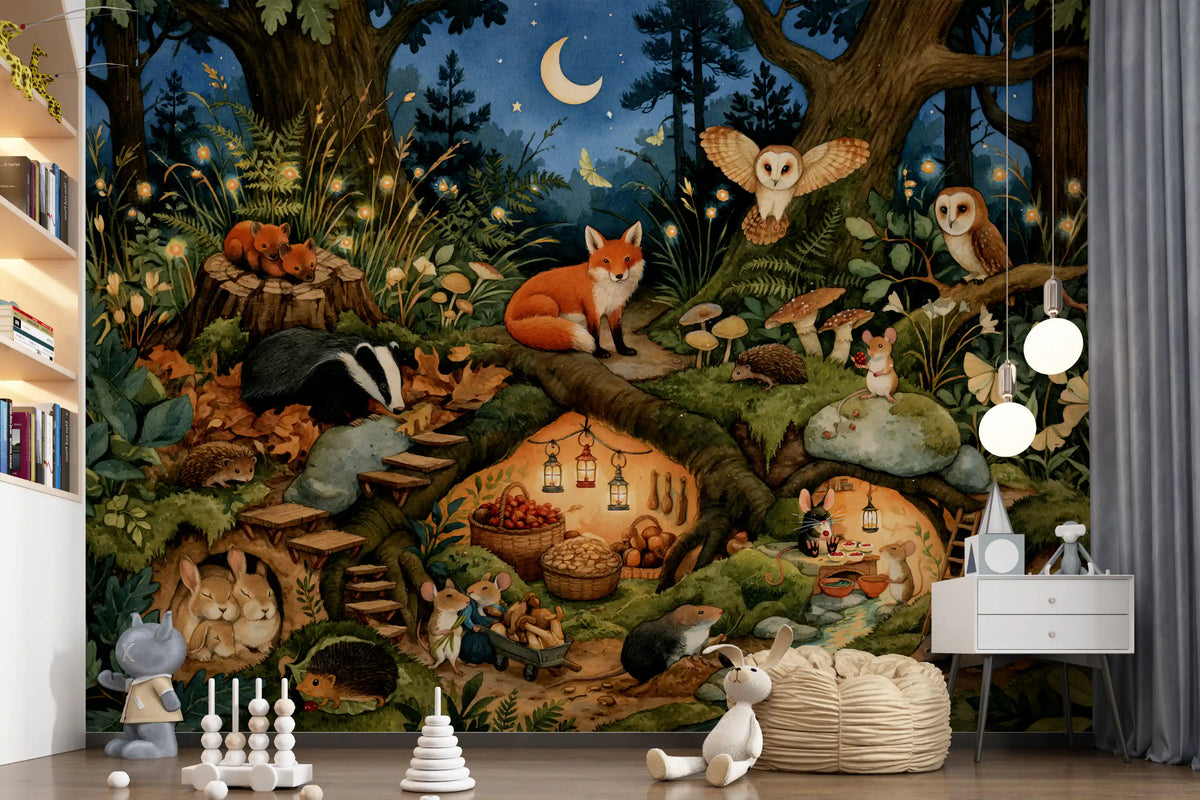 Nocturnal Forest Critters Sanctuary Wall Mural