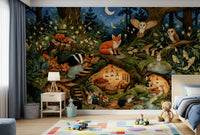 Nocturnal Forest Critters Sanctuary Wall Mural