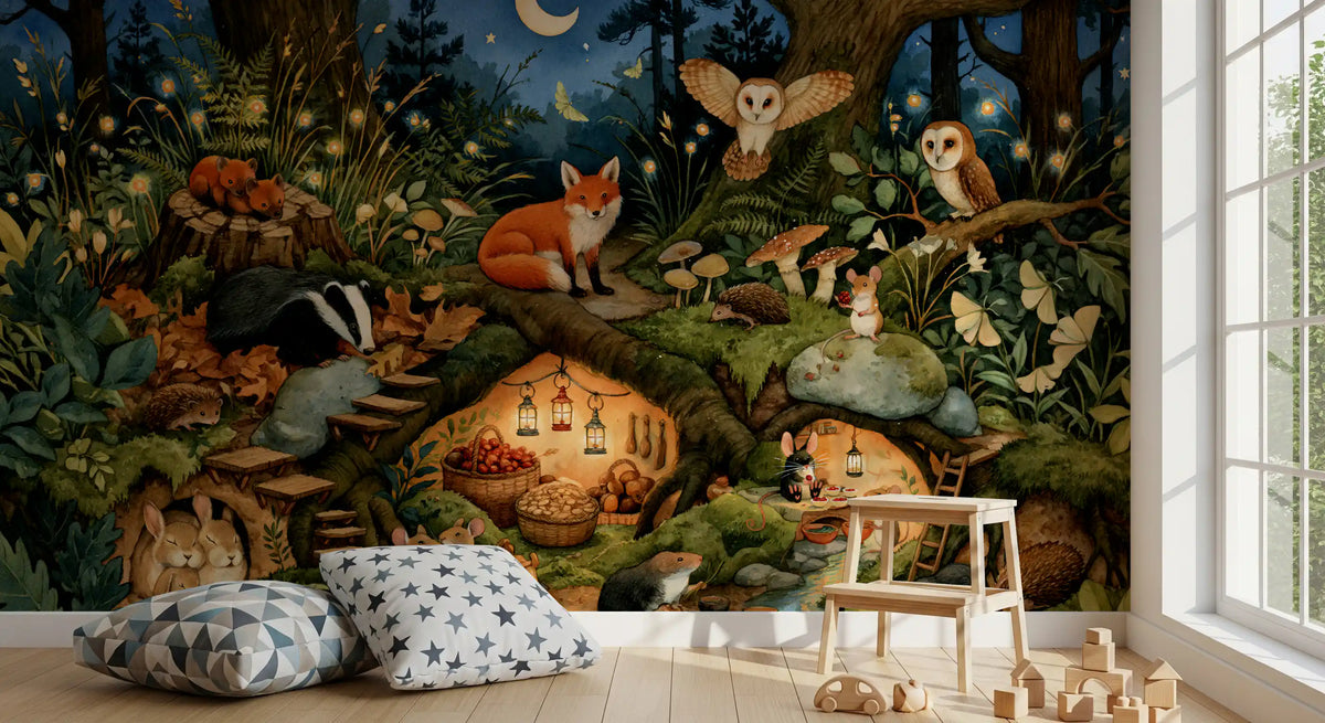 Nocturnal Forest Critters Sanctuary Wall Mural