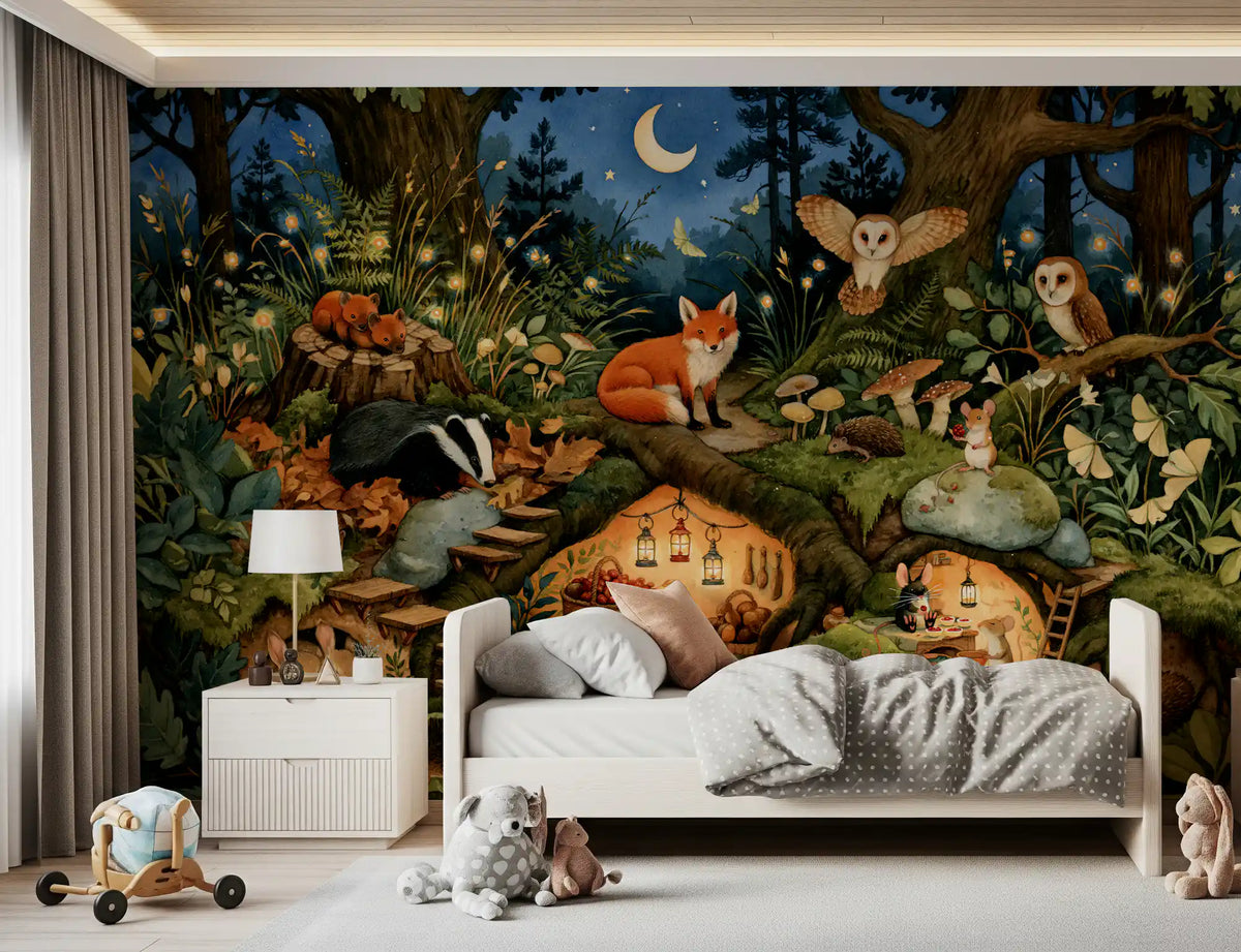 Nocturnal Forest Critters Sanctuary Wall Mural