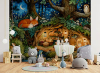Enchanted Woodland Burrow Scene Wall Mural