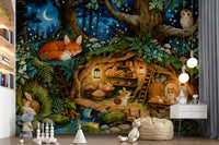 Enchanted Woodland Burrow Scene Wall Mural