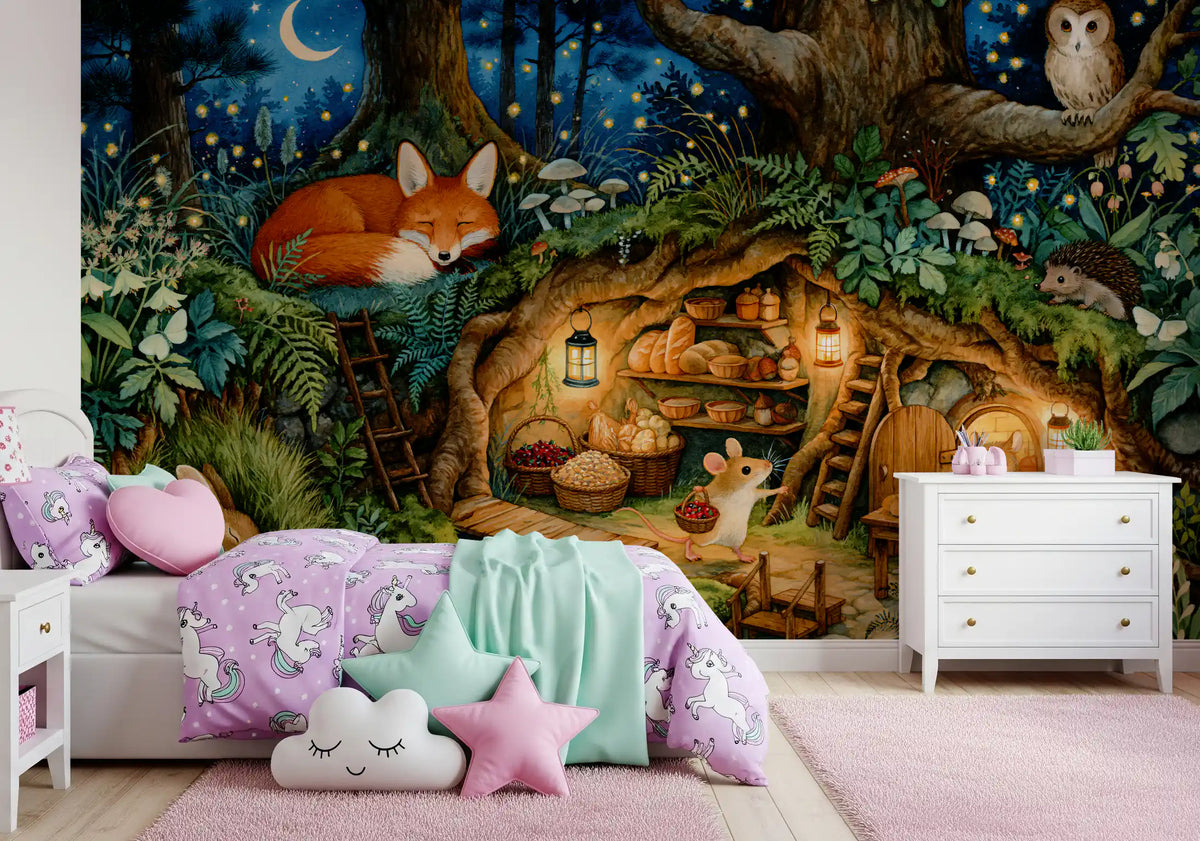 Enchanted Woodland Burrow Scene Wall Mural